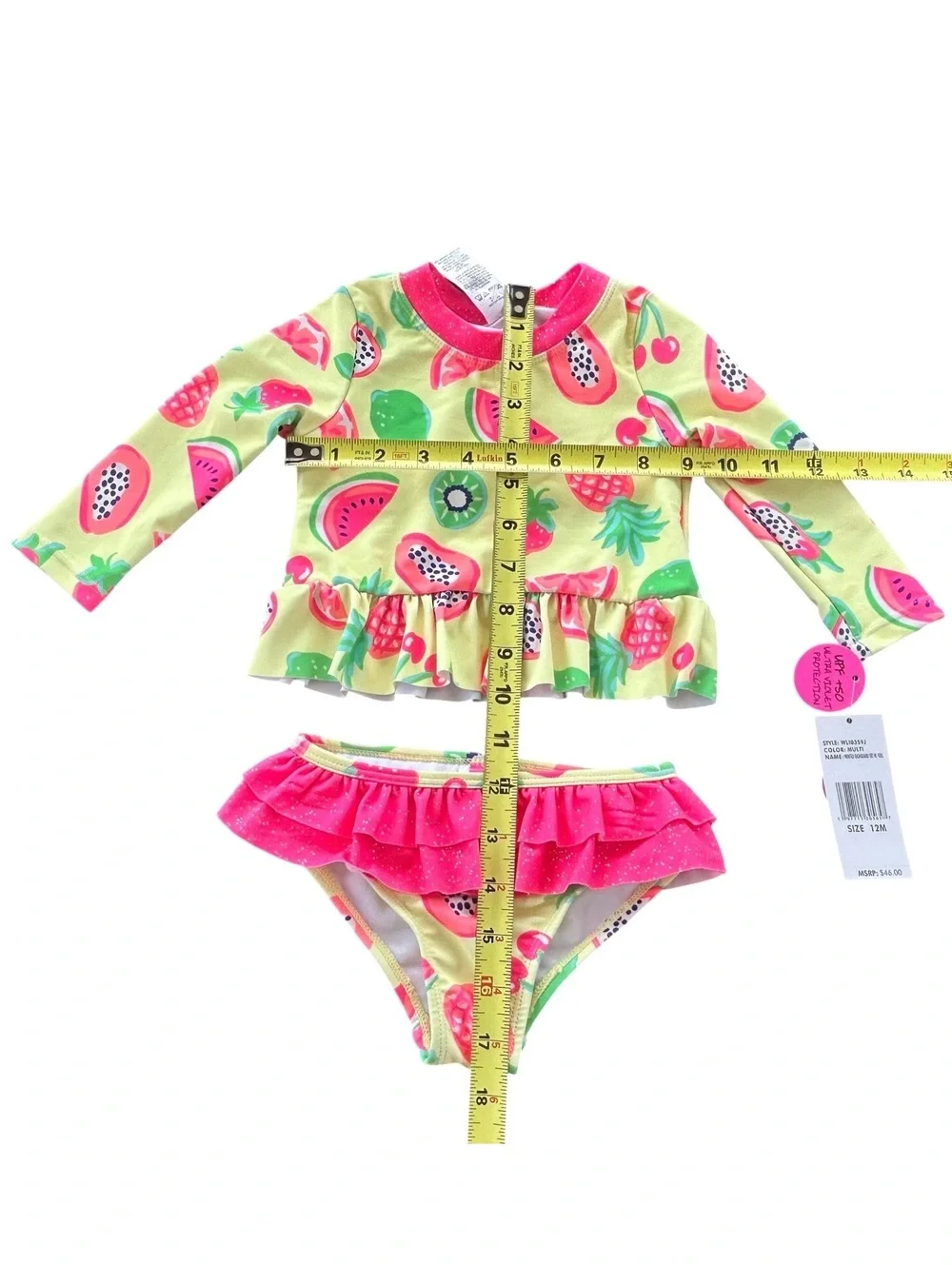 BETSEY JOHNSON watermelon with ruffled bottom long sleeve rashguard set sz 12 M